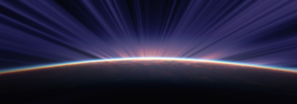 sunrise from space aurora, 3d rendering illustration