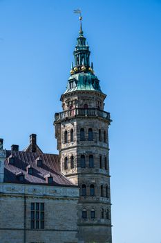 Vertical photo of a tower at the Kronberg Castle in Denmark