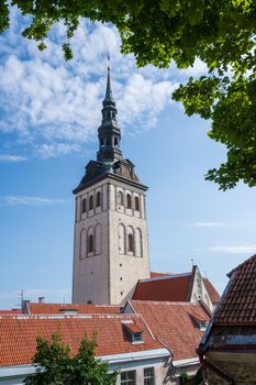 Photo of the spire of St Olaf's Church in Tallinn Estonia.