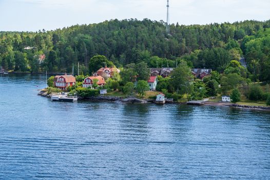 Photo of a small Swedish village on the water of the archipelago around Stockholm