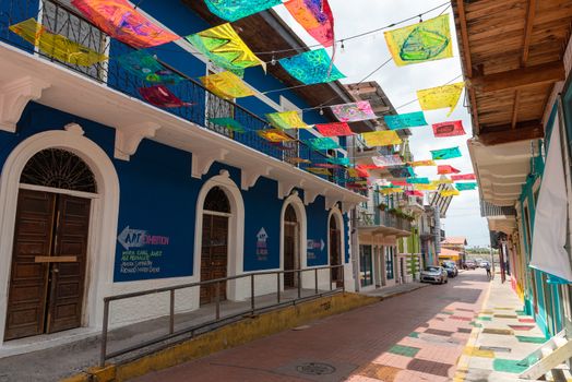 Panama City, Panama--April 19, 2018. A brightly decorated block in Panama City captures the energy and charm of the city.