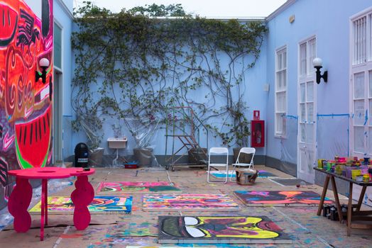 Lima, Peru -- April 13, 2018. An open air artist studio / workspace in the Barranco District of Lima, Peru. Editorial use only.