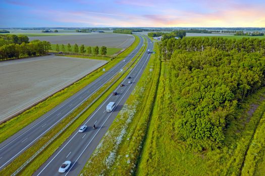 Aerial from the highway A6 near Almere in the countryside from the Netherlands
