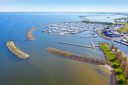 Aerial from the harbor from Medemblik in the Netherlands 