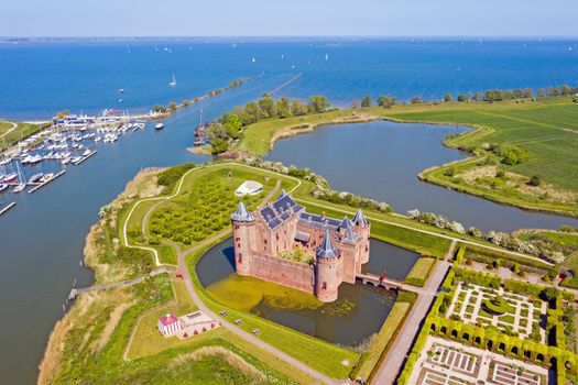 Aerial from medieval castle 'Muiderslot' in Muiden the Netherlands