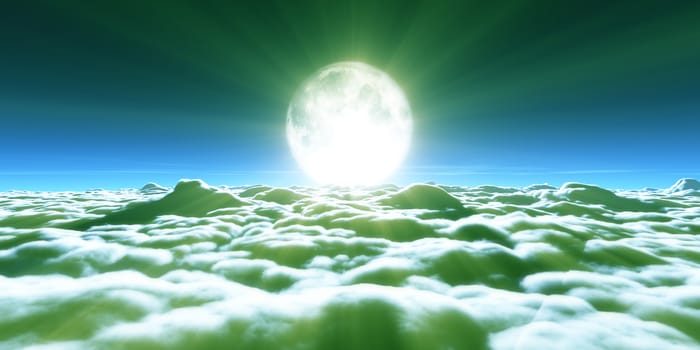 above clouds full moon illustration, 3d rendering