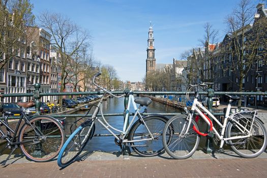 City scenic from Amsterdam with the Westerkerk in the Netherlands