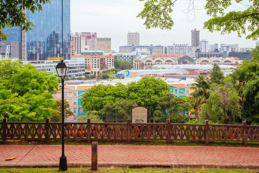 The surrounds of Fort Canning Park in Singapore City on a warm humid morning.