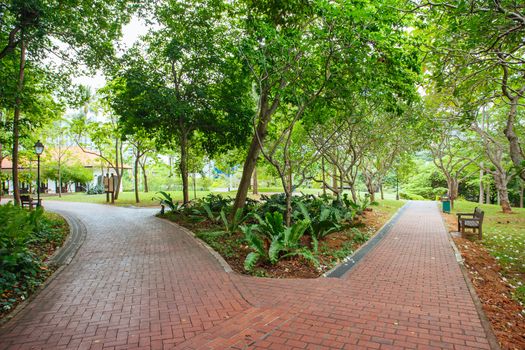 The surrounds of Fort Canning Park in Singapore City on a warm humid morning.