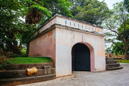 The surrounds of Fort Canning Park in Singapore City on a warm humid morning.