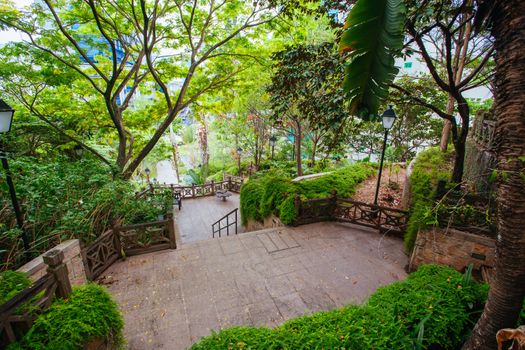 The surrounds of Fort Canning Park in Singapore City on a warm humid morning.