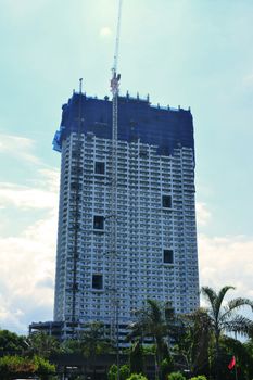 MANILA, PH - JULY 6: Torre De Manila under construction condominium facade on July 6, 2016 in Manila, Philippines.