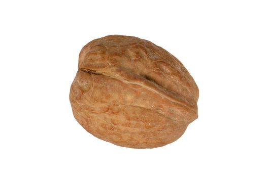 Walnut in its shell which have proven health benefits cut out and isolated on a white background