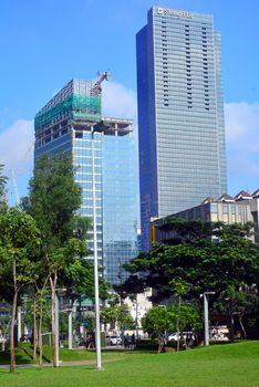 TAGUIG, PH - OCT. 1: Shangri-La The Fort facade on October 1, 2016 in Taguig, Philippines. Shangri-La at the Fort is a 5-star luxury hotel and mixed-used building in Bonifacio Global City, Philippines