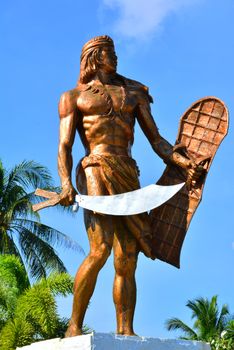 CEBU, PH - OCT. 8: Lapu Lapu Shrine on October 8, 2016 in Mactan Island, Cebu, Philippines. The Lapu Lapu shrine is a 20 meter bronze memorial statue erected on Mactan Island, Cebu, Philippines.