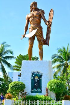 CEBU, PH - OCT. 8: Lapu Lapu Shrine on October 8, 2016 in Mactan Island, Cebu, Philippines. The Lapu Lapu shrine is a 20 meter bronze memorial statue erected on Mactan Island, Cebu, Philippines.