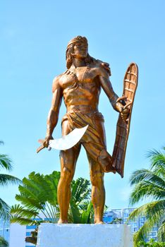 CEBU, PH - OCT. 8: Lapu Lapu Shrine on October 8, 2016 in Mactan Island, Cebu, Philippines. The Lapu Lapu shrine is a 20 meter bronze memorial statue erected on Mactan Island, Cebu, Philippines.