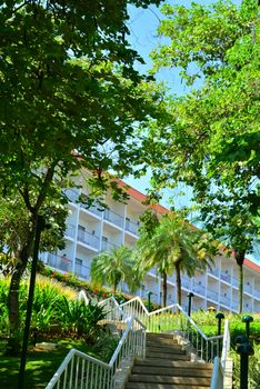 CEBU, PH-OCT. 8: Shangri-La's Mactan Resort and Spa stairway on October 8, 2016 in Lapu Lapu, Cebu, Philippines. Its upmarket beachfront resort is 8 km from Mactan-Cebu Int'l Airport.