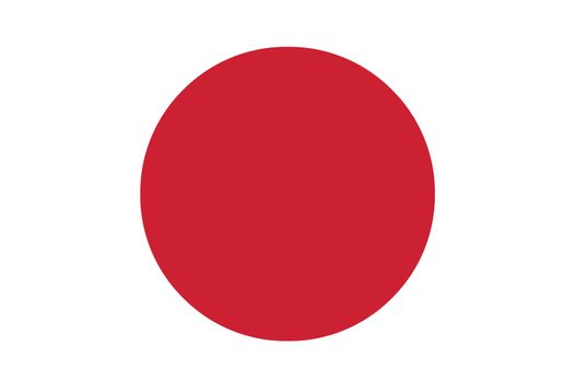 National flag of Japan which is a crimson red disc on a white background which represents the sun