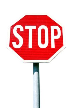 Red stop sign signpost cut out and isolated on a white background stock photography and images