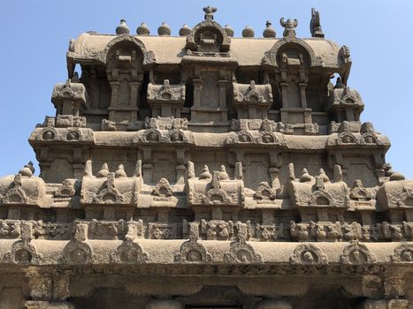 Beautiful view of unfinished monolithic rock cut temple in Mahabalipuram