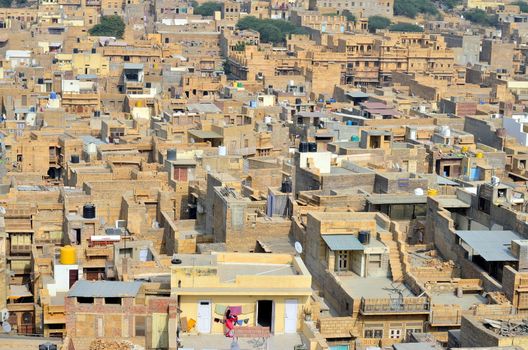 The golden city as seen from the Jaisalmer Fort. It is believed to be one of the very few "living forts" in the world, as nearly one fourth of the old city's population still resides within the fort