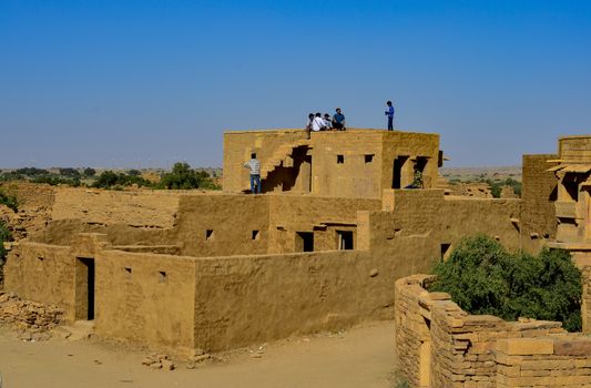 Rajasthan, India, 2020. House in the cityscape of abandoned town of Kuldhara near Jaisalmer on the way to Sam Sand Dunes. Around 13th century, once a prosperous village inhabited by Paliwal Brahmins