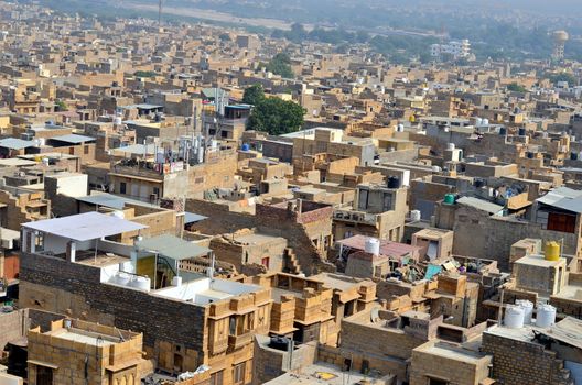 The golden city as seen from the Jaisalmer Fort. It is believed to be one of the very few "living forts" in the world, as nearly one fourth of the old city's population still resides within the fort