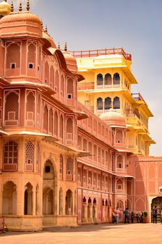 Jaipur, Rajasthan, India, 2020. Section of City Palace, which includes the Chandra Mahal and Mubarak Mahal palaces and other buildings, is a palace complex in Jaipur.