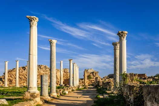 Rows of ancient columns at Salamis, Greek and Roman archaeological site, Famagusta, North Cyprus