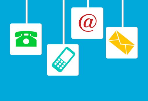 Isolate website and internet contact us concept, customer service on blue background