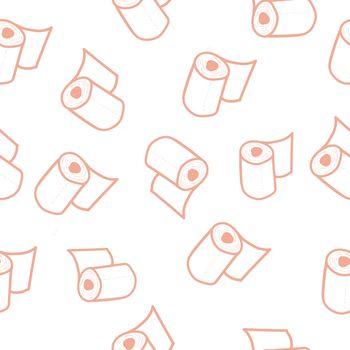 Seamless pattern with toilet paper rolls in doodle style. illustration