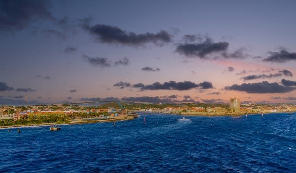 The city of Willemstad Curacao from the Sea