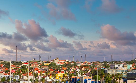 Many Smokestacks above the colorful city of Curacao