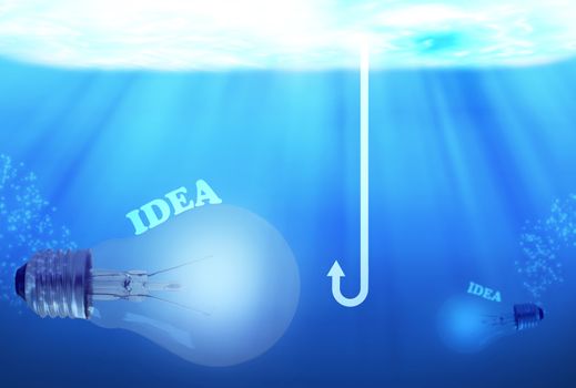 Idea and inspiration concept, business creativity, light bulb in the water