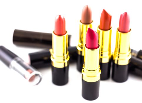 Group of colorful lipstick, selective focus