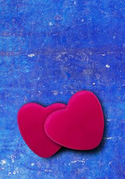 Red heart on blue vintage background with copy space, love, valentine and wedding concept