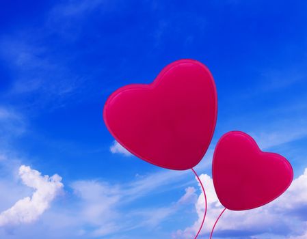 Love story and valentine day concept on blue sky background, balloon heart floating, copy space