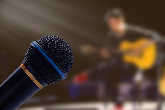 Microphone on blur background, music and singer concept, vintage and retro style 