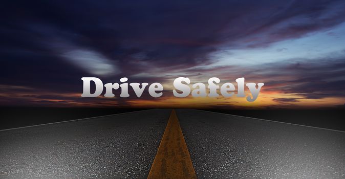 Night scene road on sunset background, drive safely concept