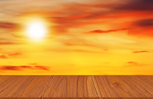 Wood table on sunlight background, montage or display product concept