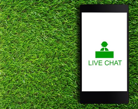 Live chat concept on mobile phone, business communication technology, customer service