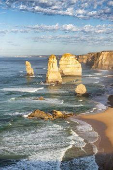 Sunset view of Twelve Apostles along Great Ocean Road, Australia.