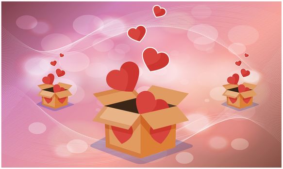 collection of hearts in a box on valentine background