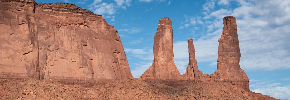 The Three Sisters rock formations at Monument Valley, USA.