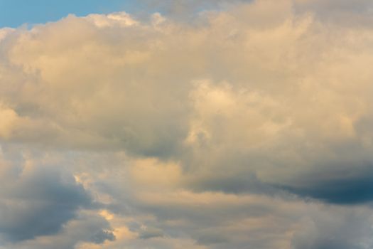 Stunning summer cloud scape - beautiful clouds floating across sky to change weather. Natural meteorology abstract background. Optical and atmospheric dispersion, soft focus, motion blur clouds.