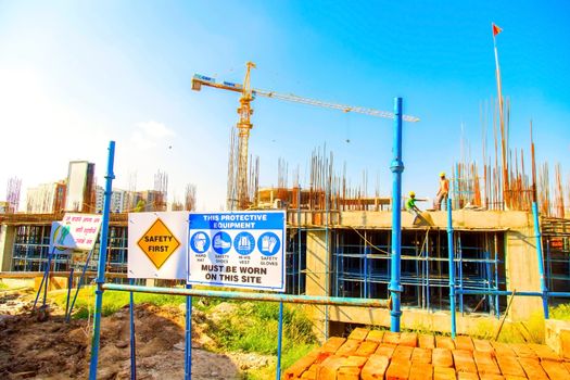 Delhi, India - October 2018 : clear view of a new constructing buildings in delhi