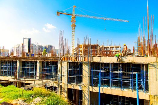 Delhi, India - October 2018 : clear view of a new constructing buildings in delhi