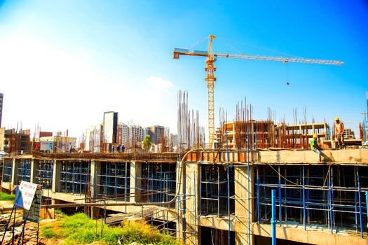 Delhi, India - October 2018 : clear view of a new constructing buildings in delhi