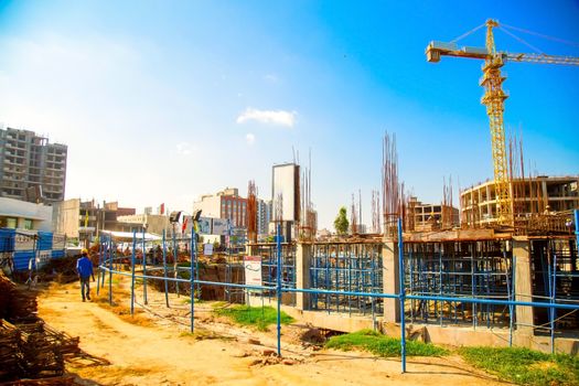 Indore, India - October 2018 : clear view of a new constructing buildings in Indore